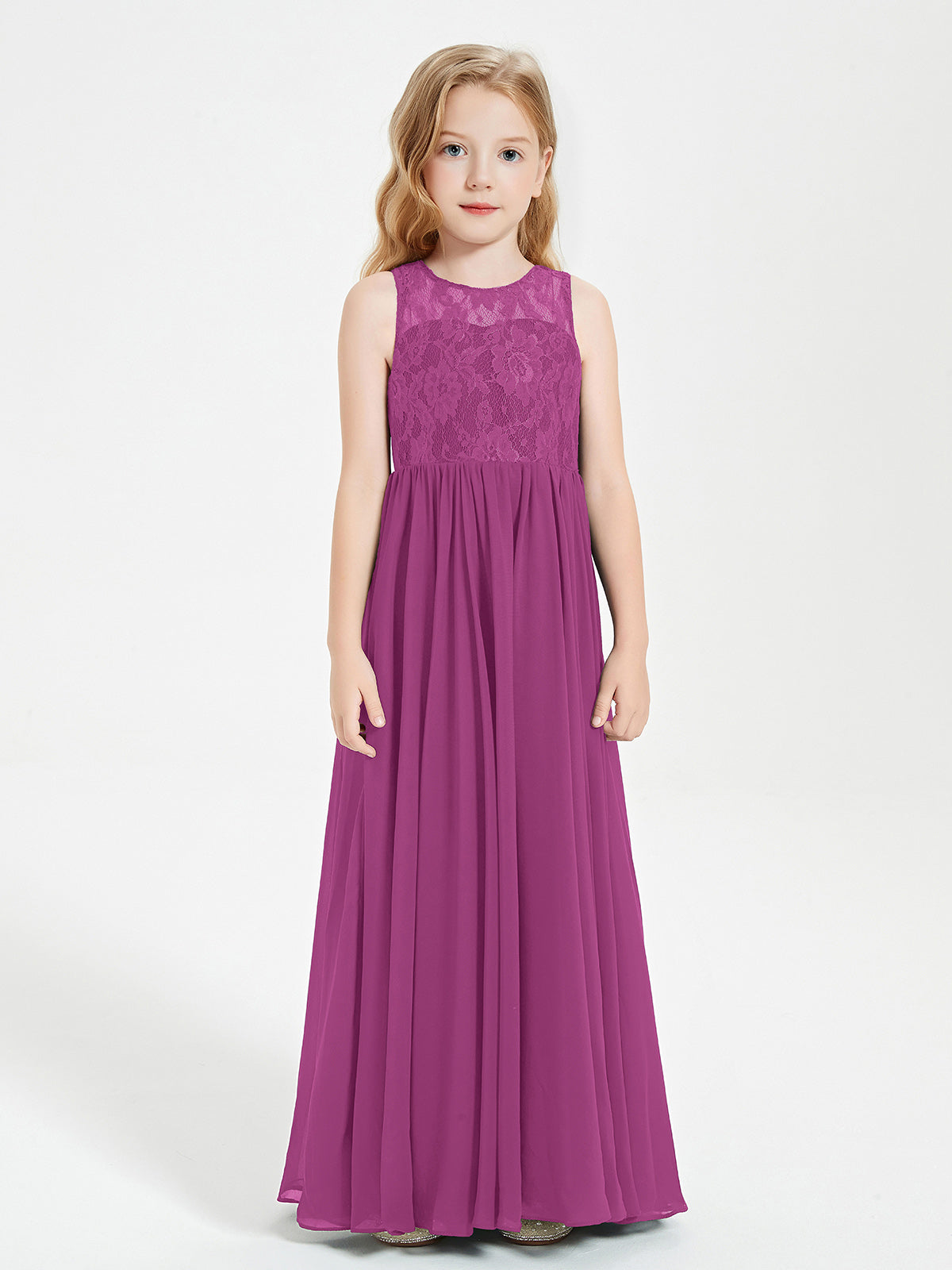 Long Junior Bridesmaid Dresses Lace Top Orchid